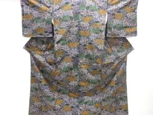 草花模様手織り紬着物